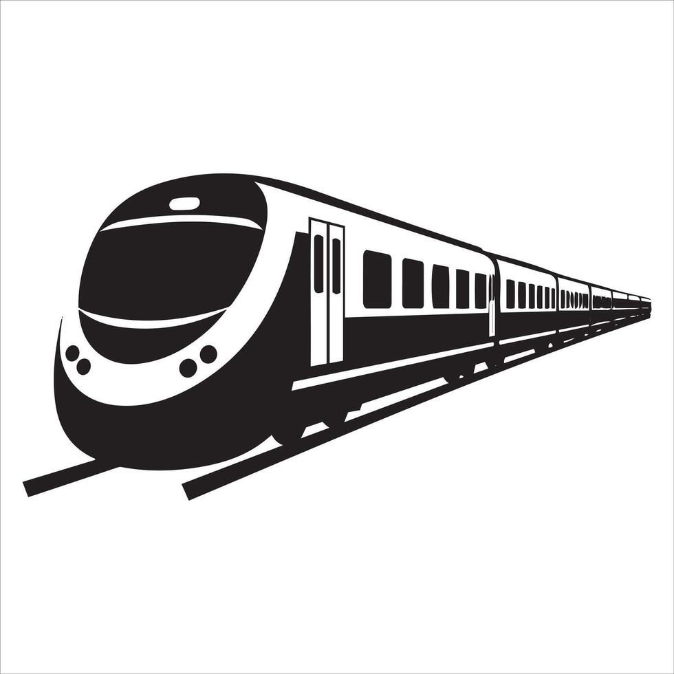 Sleek modern high speed passenger train traveling on tracks vector