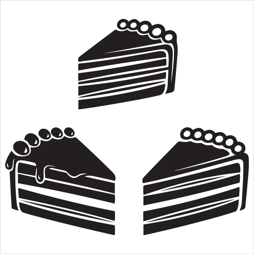 Three slices of layered cake with decorative topping on white background vector