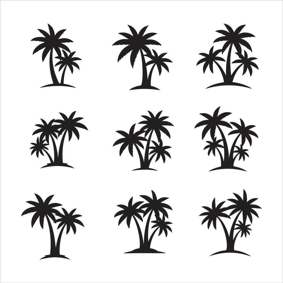 Collection of silhouetted palm trees on white background for tropical designs vector