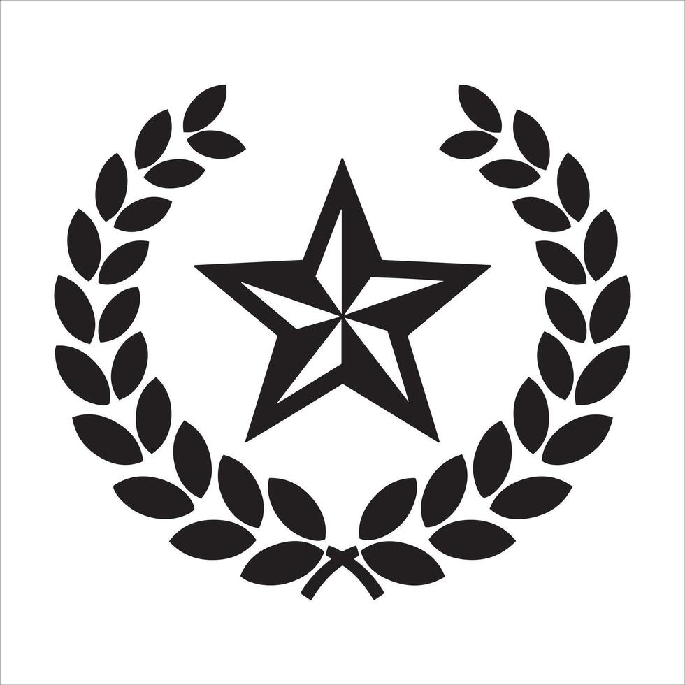 Black star emblem surrounded by a laurel wreath on a white background vector