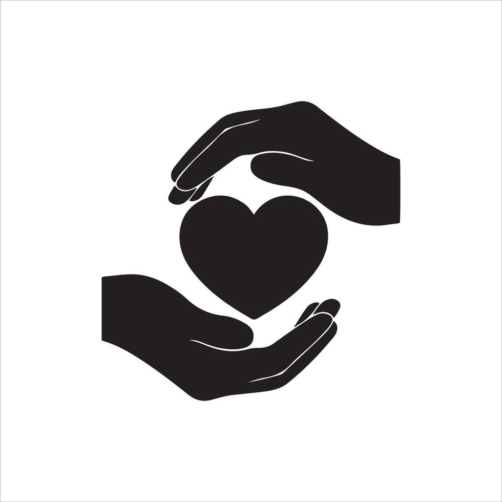 Two black hands gently cupping a dark heart symbol vector