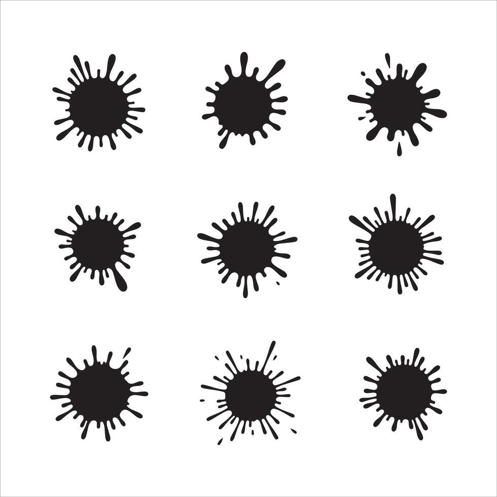 Collection of nine black ink splatters with distinct splash patterns vector