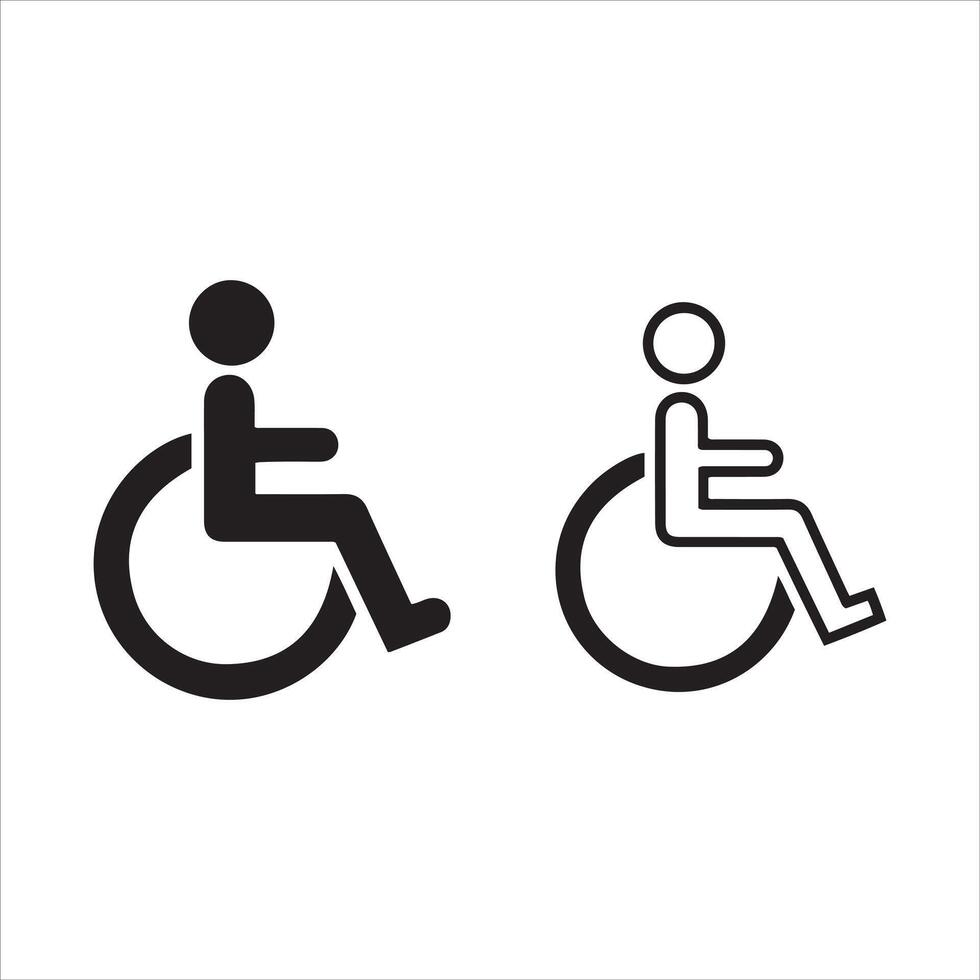 Two stylized figures seated in wheelchairs one solid black one outlined vector