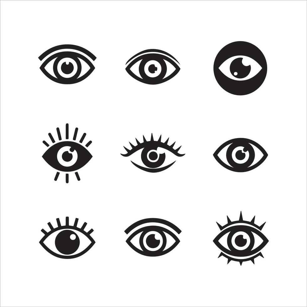 Collection of nine stylized black eye symbols on a white background vector