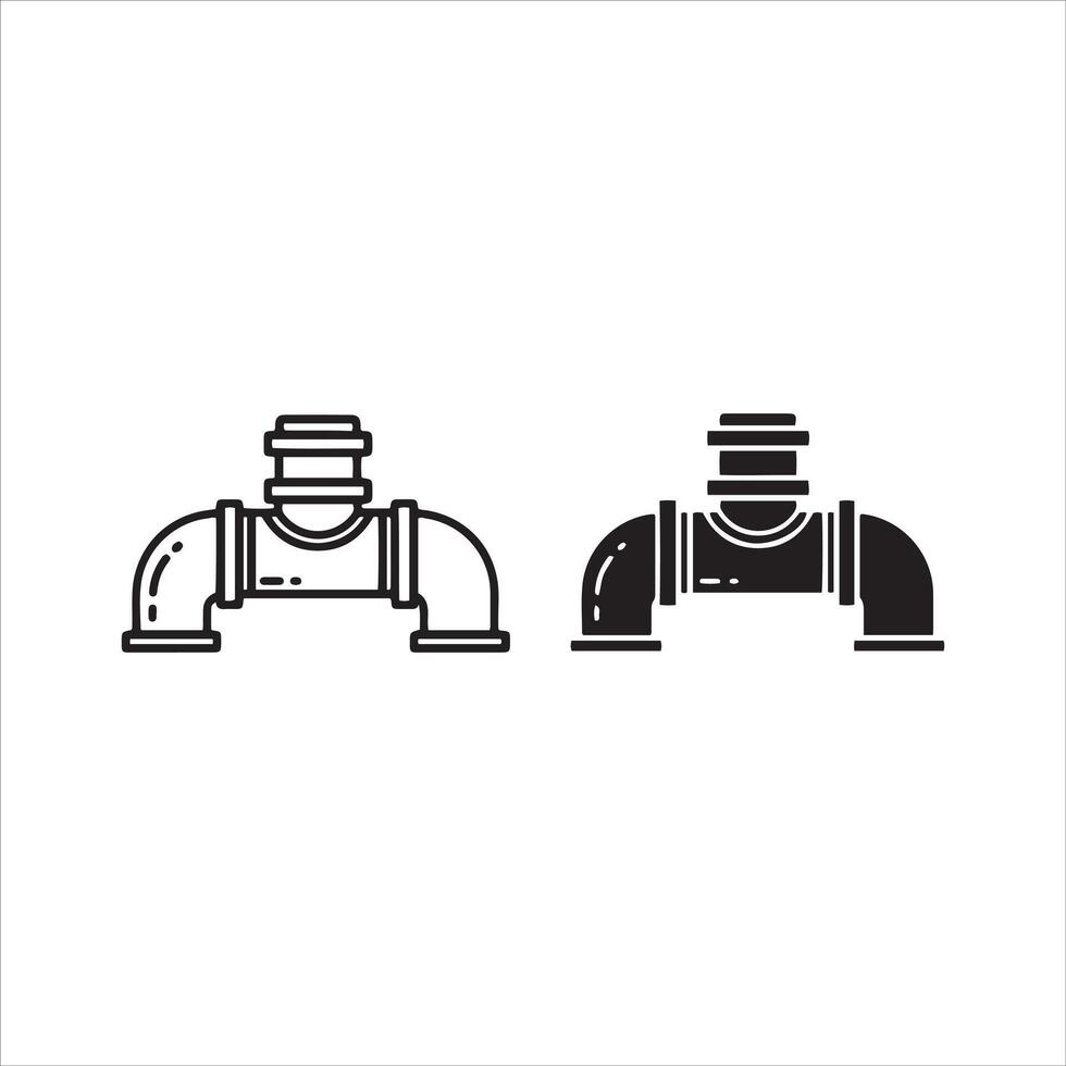 Plumbing pipe fitting with elbow and tee connection in two styles vector