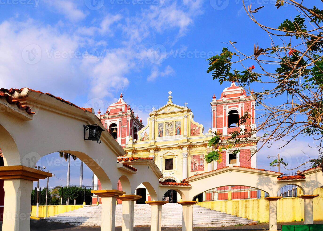 View of the Church of El Calvario of the city of Leon in Nicaragua, Central America. photo