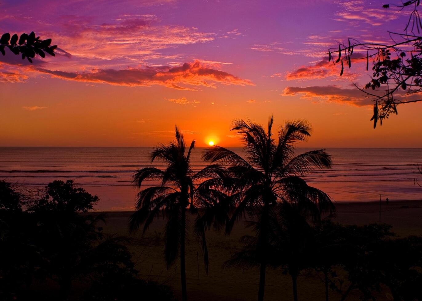 Sunset on the beach, Golden sunset in the Pacific of Nicaragua. photo