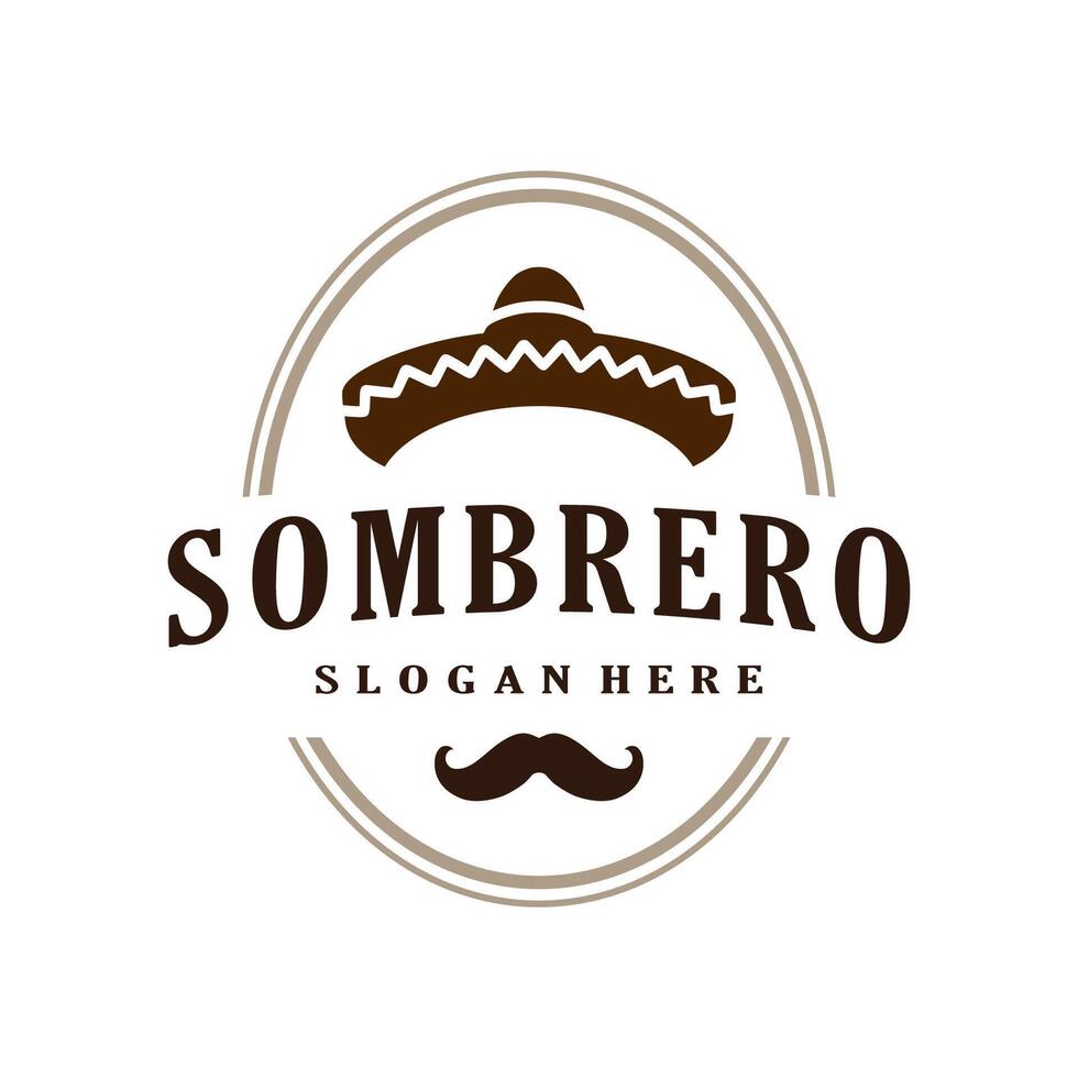 mexican sombrero man simple emblem logo design stock template illustration vector