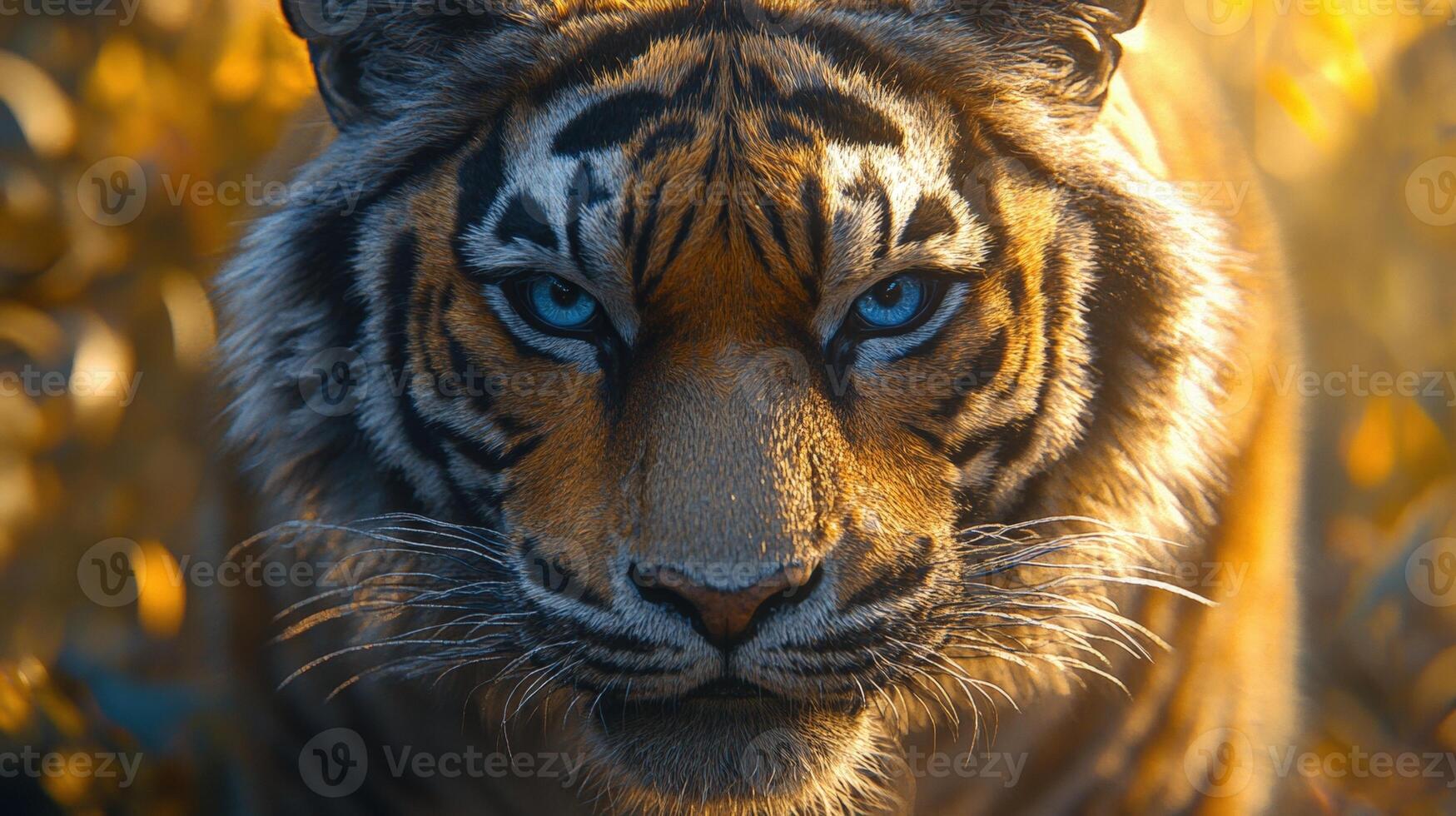 Tiger with blue eyes staring fiercely photo