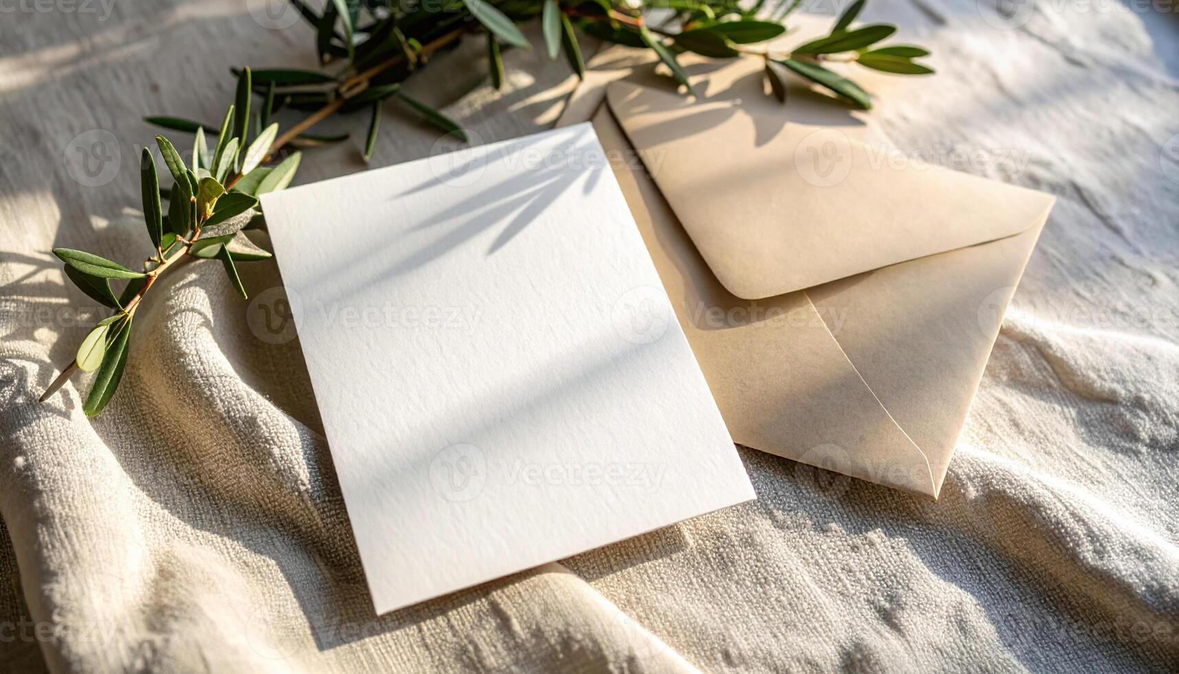 Olive Branch Invitation on Linen photo