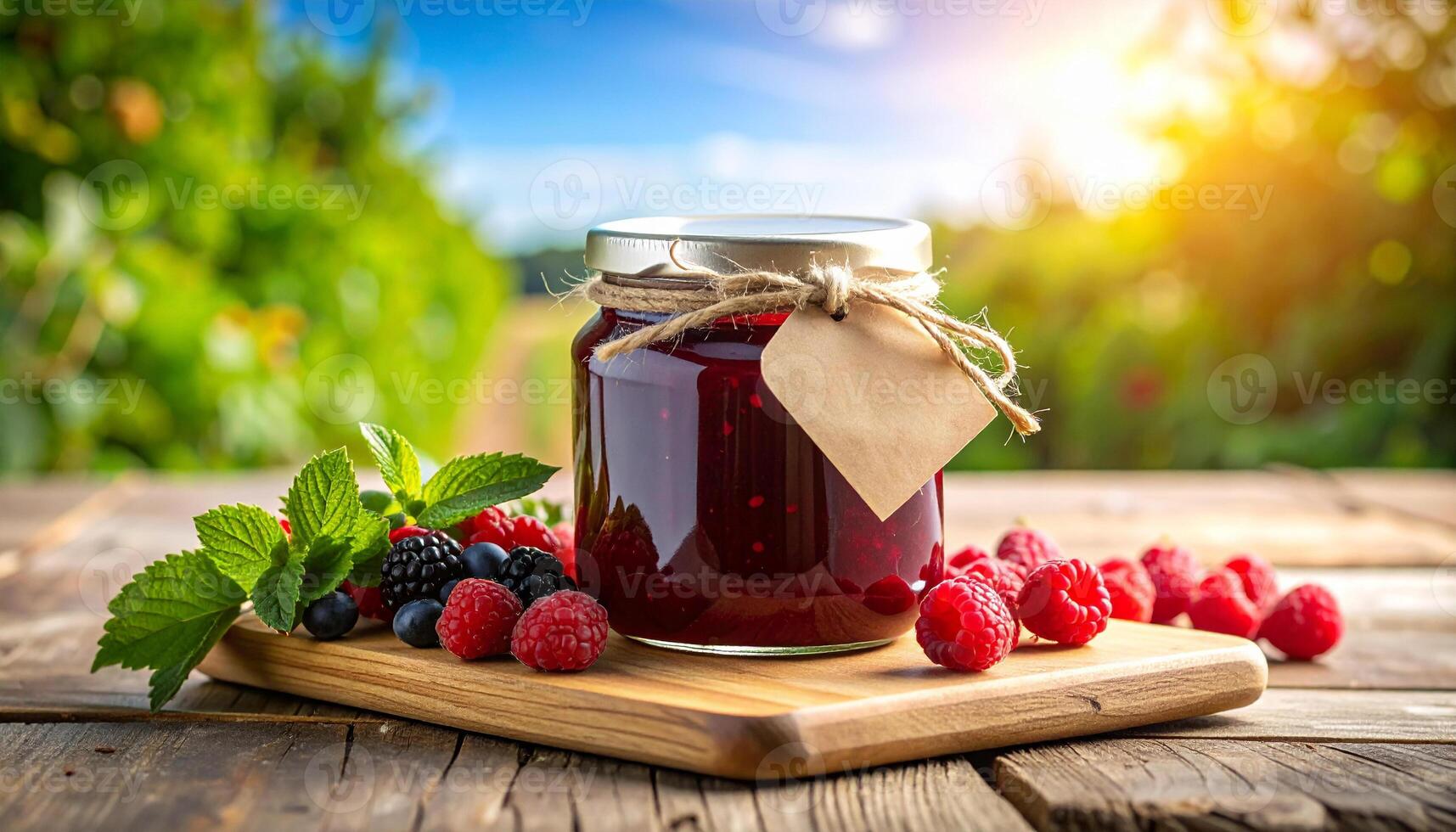 Jar of berry jam with fresh berries photo