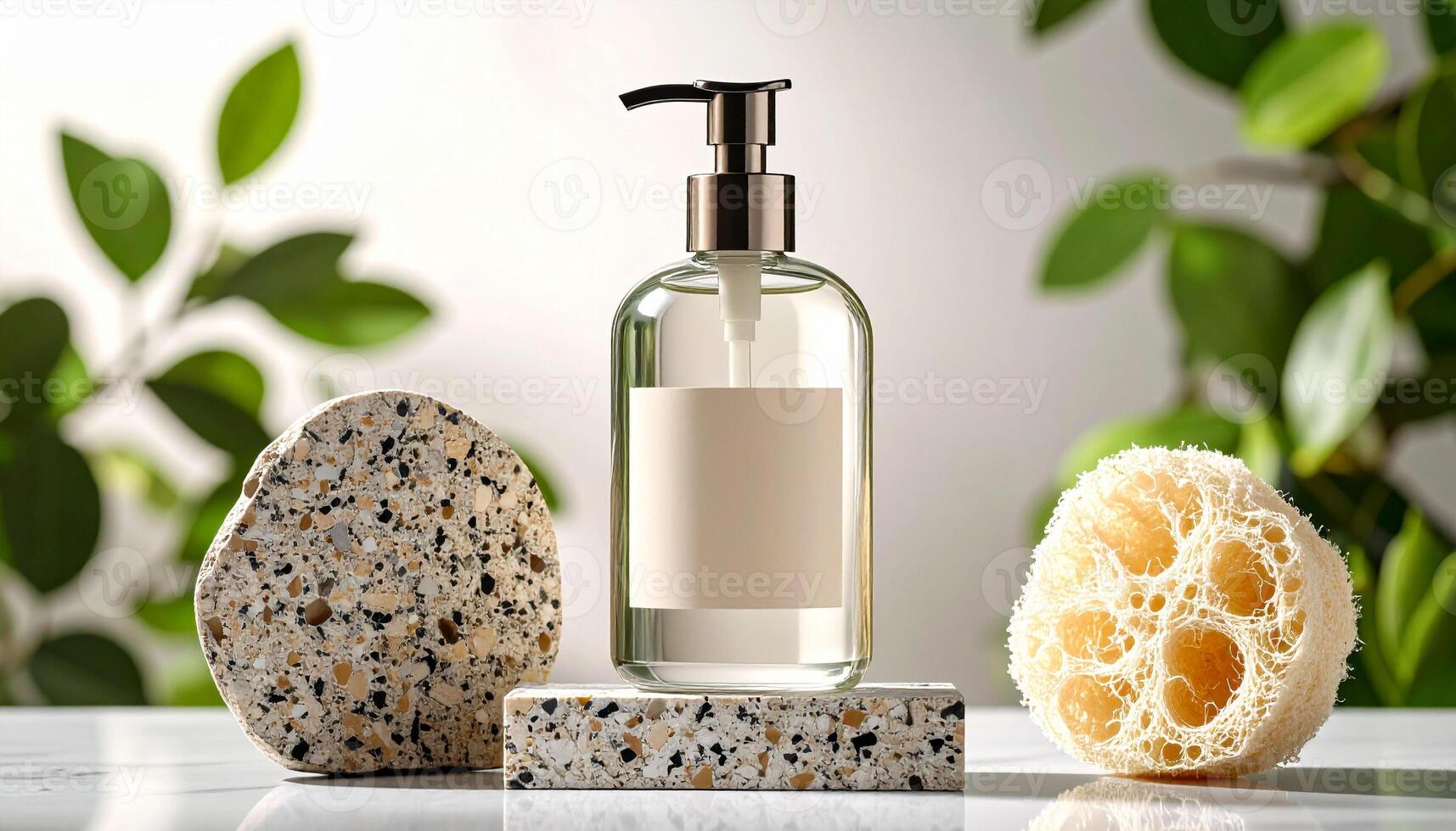 Glass bottle with natural decor elements photo