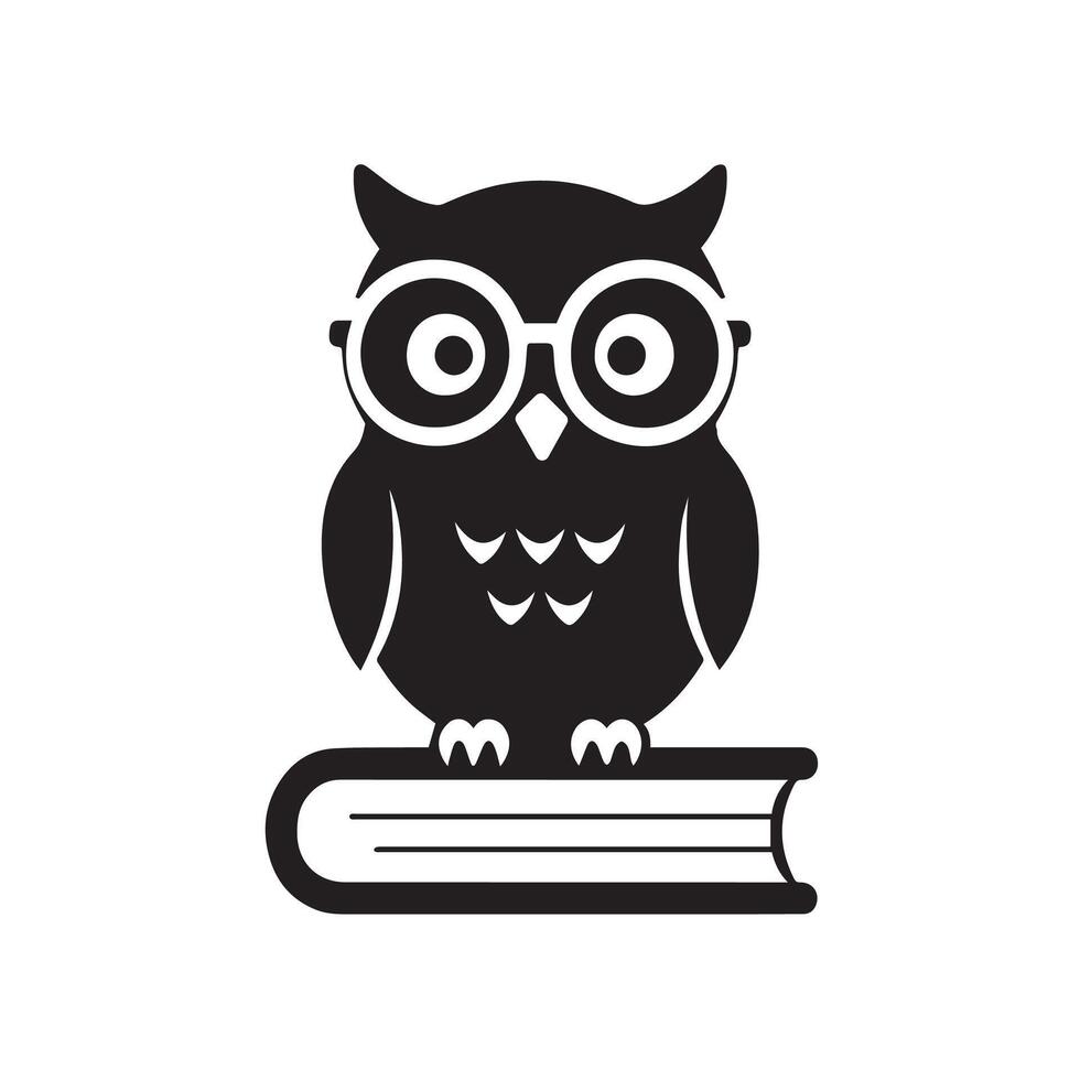 Wise owl wearing glasses perched on a book silhouette vector