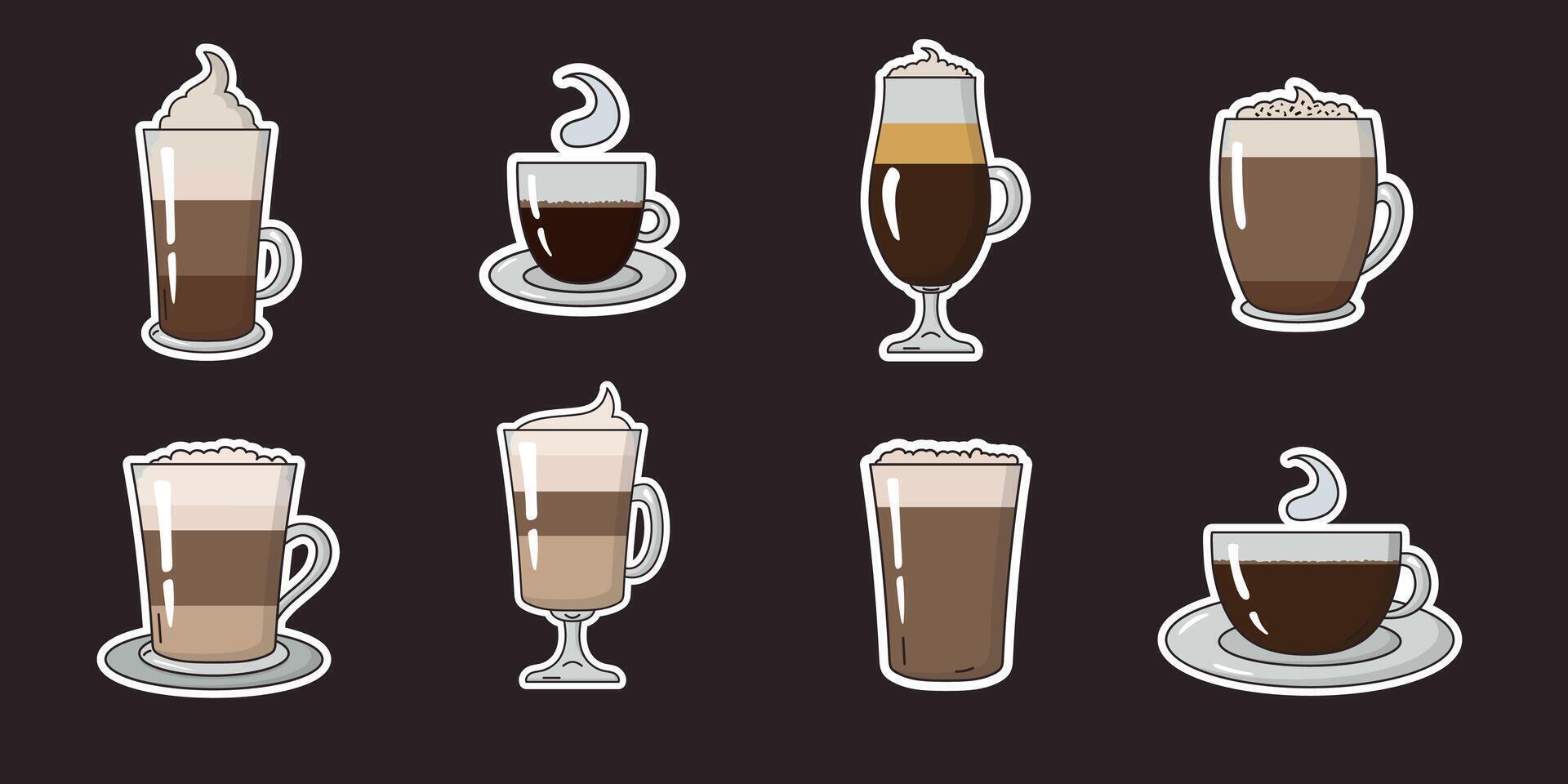 variety of coffee beverages vector