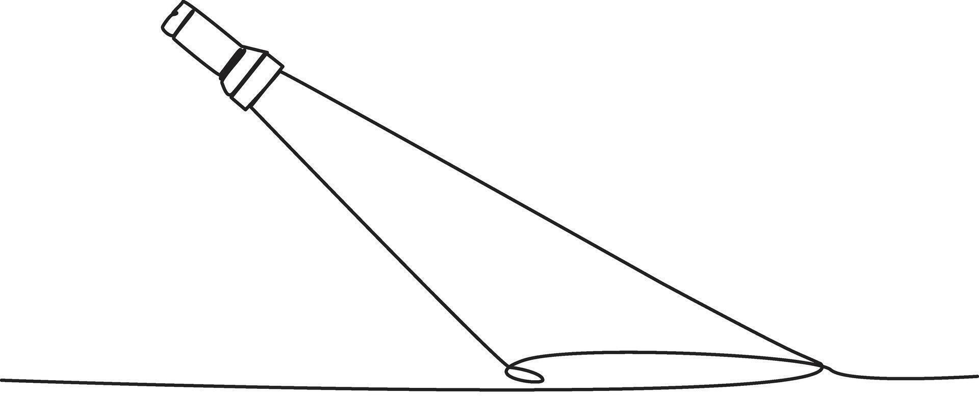 one continuous line drawing flashlight, continuous line flashlight.one line drawing of lighting tool. single line flashlight emergency light. illustration. vector