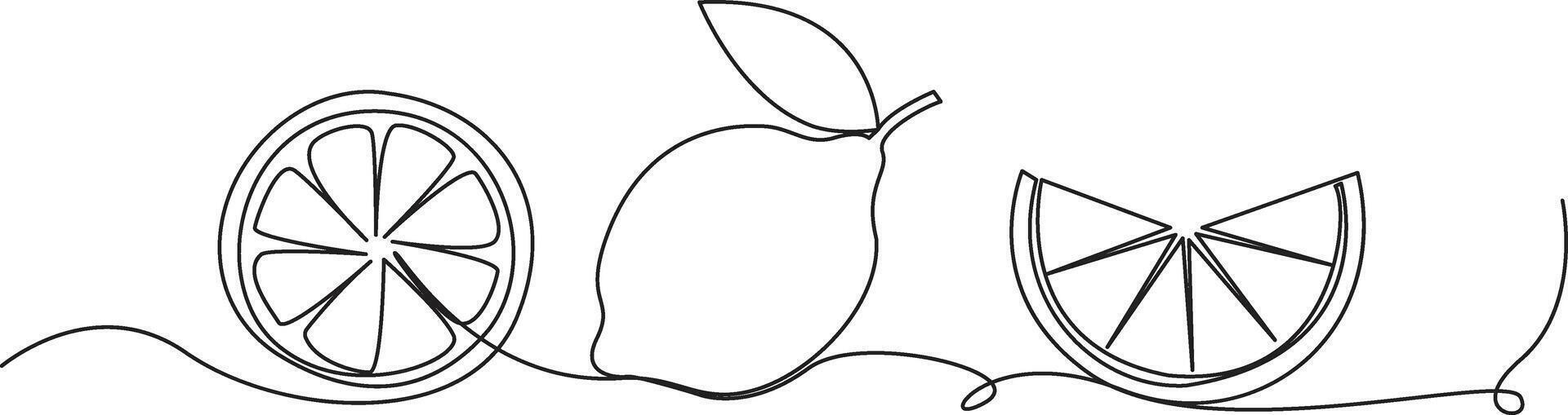 Lemon continuous one line drawing set isolated on transparent background. Horizontal banner. Outline lemon citrus collections. Editable stroke. illustration vector