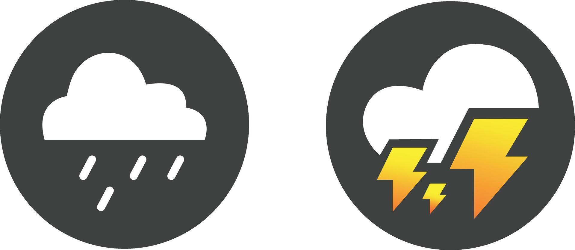 Weather Forecast Icons for Rain and Thunderstorms, Cloud with Rain Drops and Lightning Symbol for Storm Alerts and Severe Weather Conditions. Illustration vector