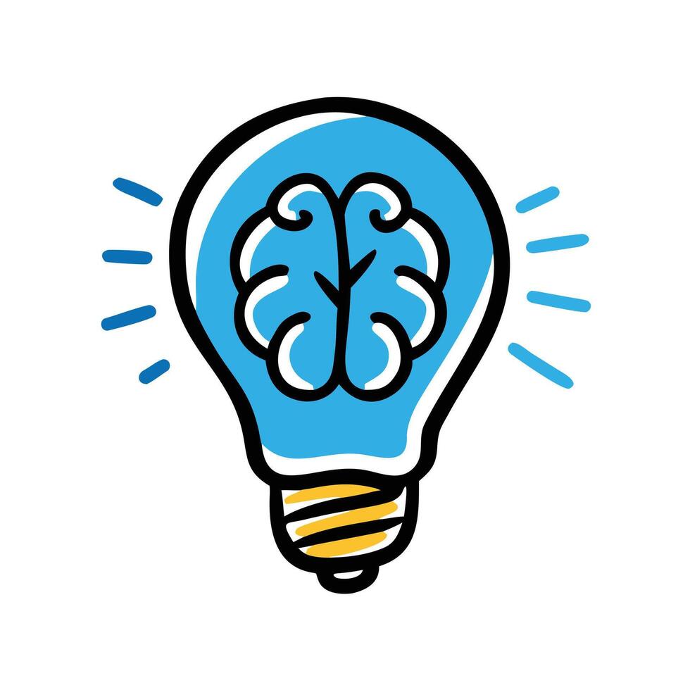 A lightbulb with a brain inside symbolizes a bright idea isolated on white background vector