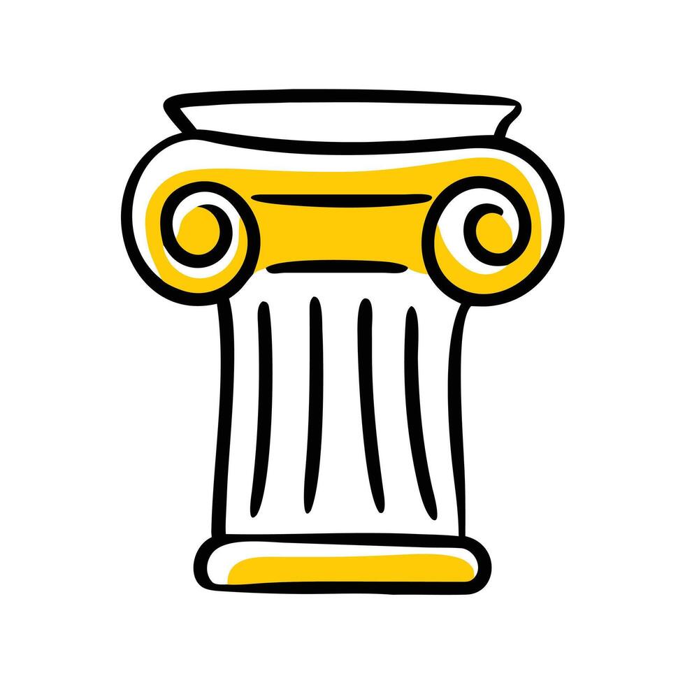 A yellow ionic column is isolated on a white background vector