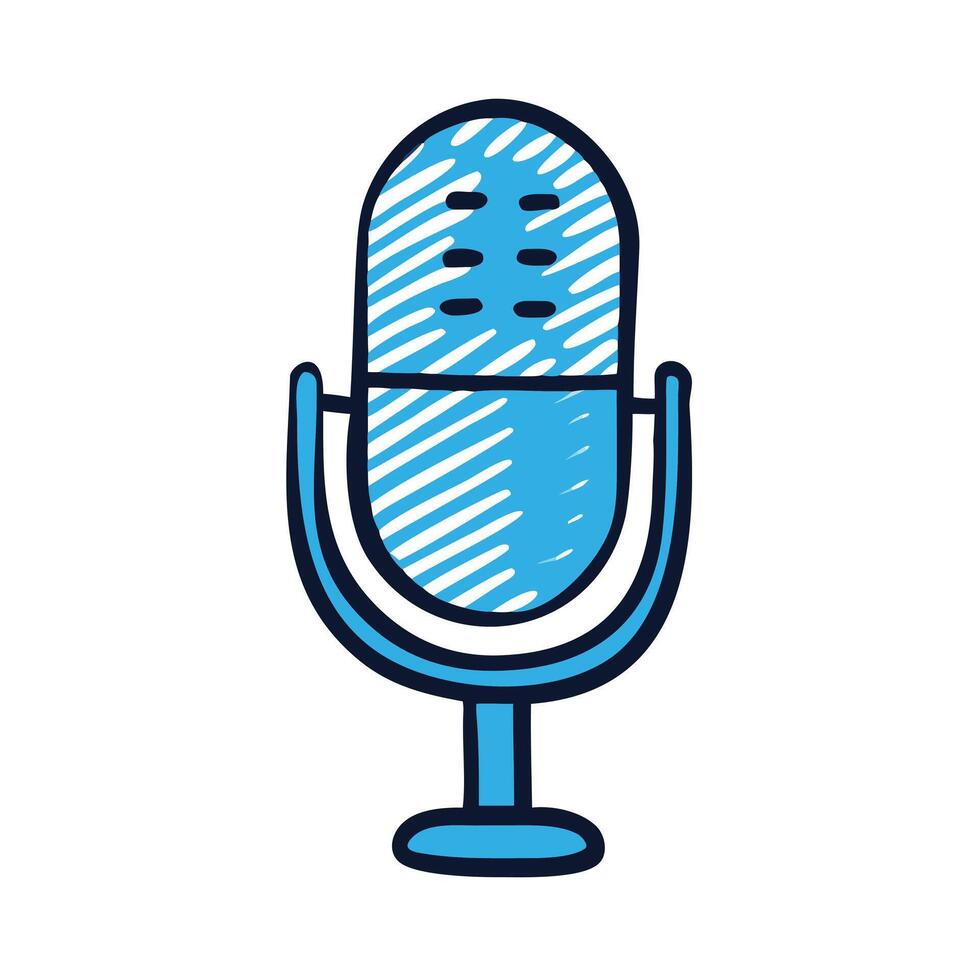 A blue microphone isolated on white background is ready for recording vector