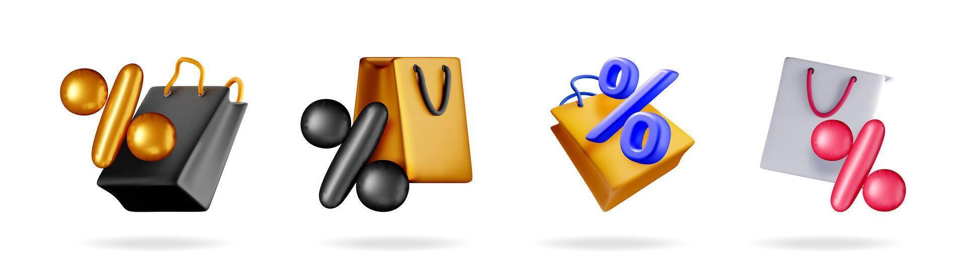 Colorful shopping bags and discount symbols vector