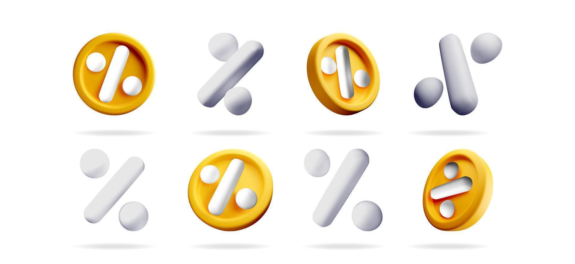 Set of 3d percent sign and discount concept. stock illustration collection for business, finance, and shopping promotion. vector