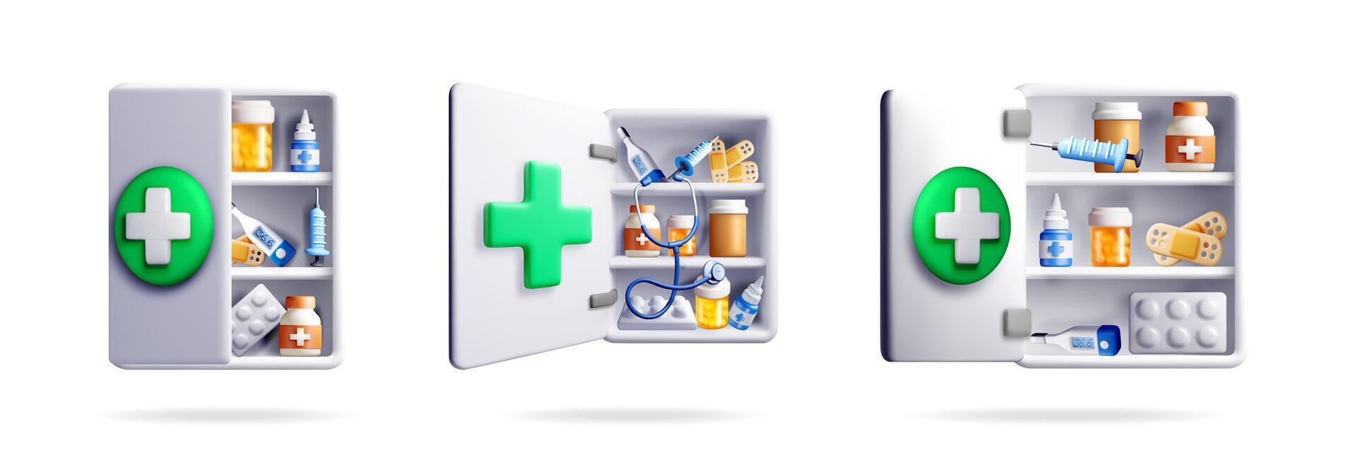 Illustration of medicine cabinet with medications vector