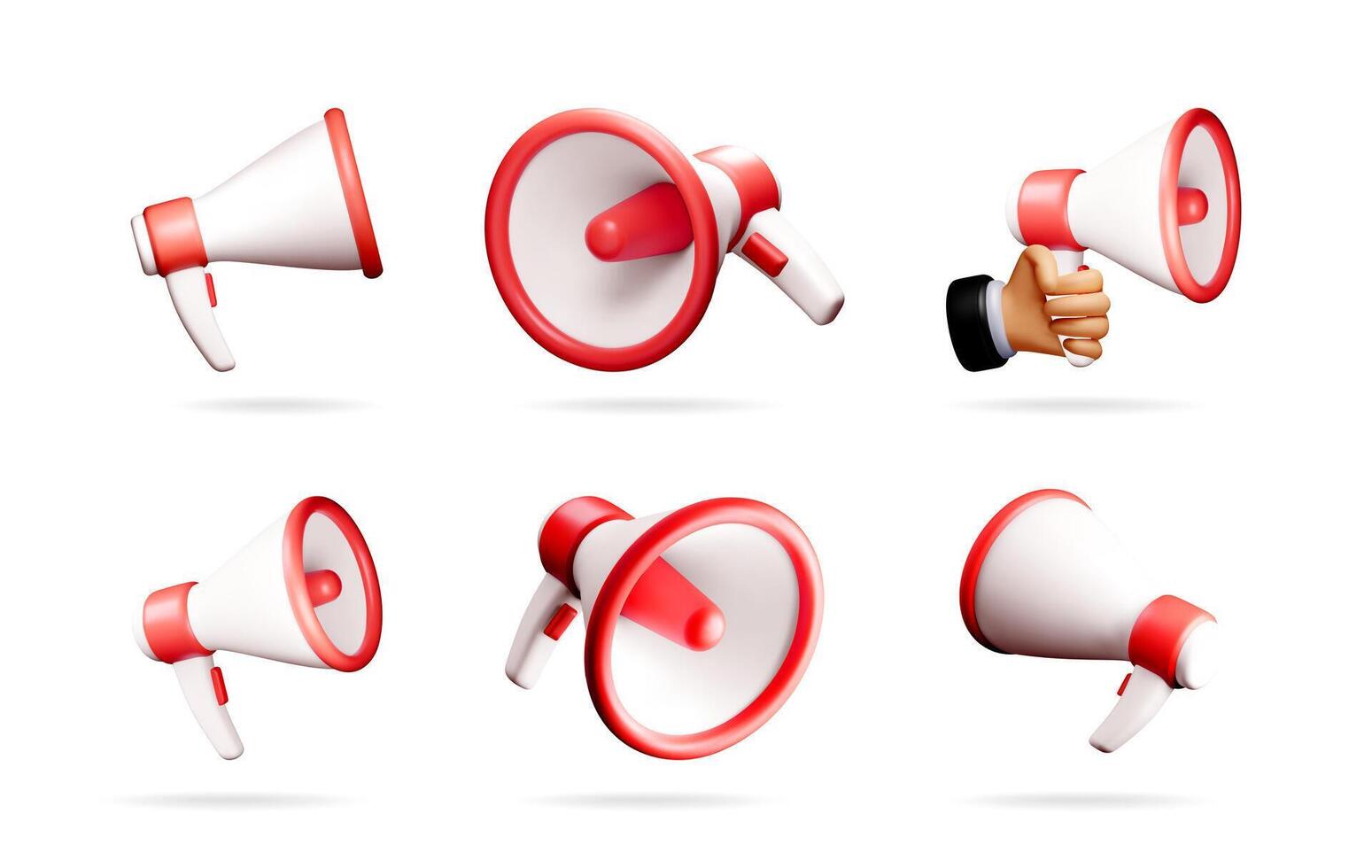3D Render white and red megaphone set vector