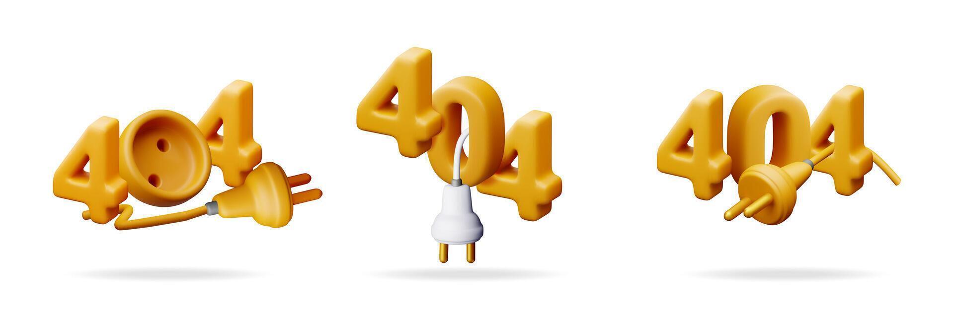 Error 404 page not found concept. Digital plugin and socket for web page. Internet connection problem set collection. vector