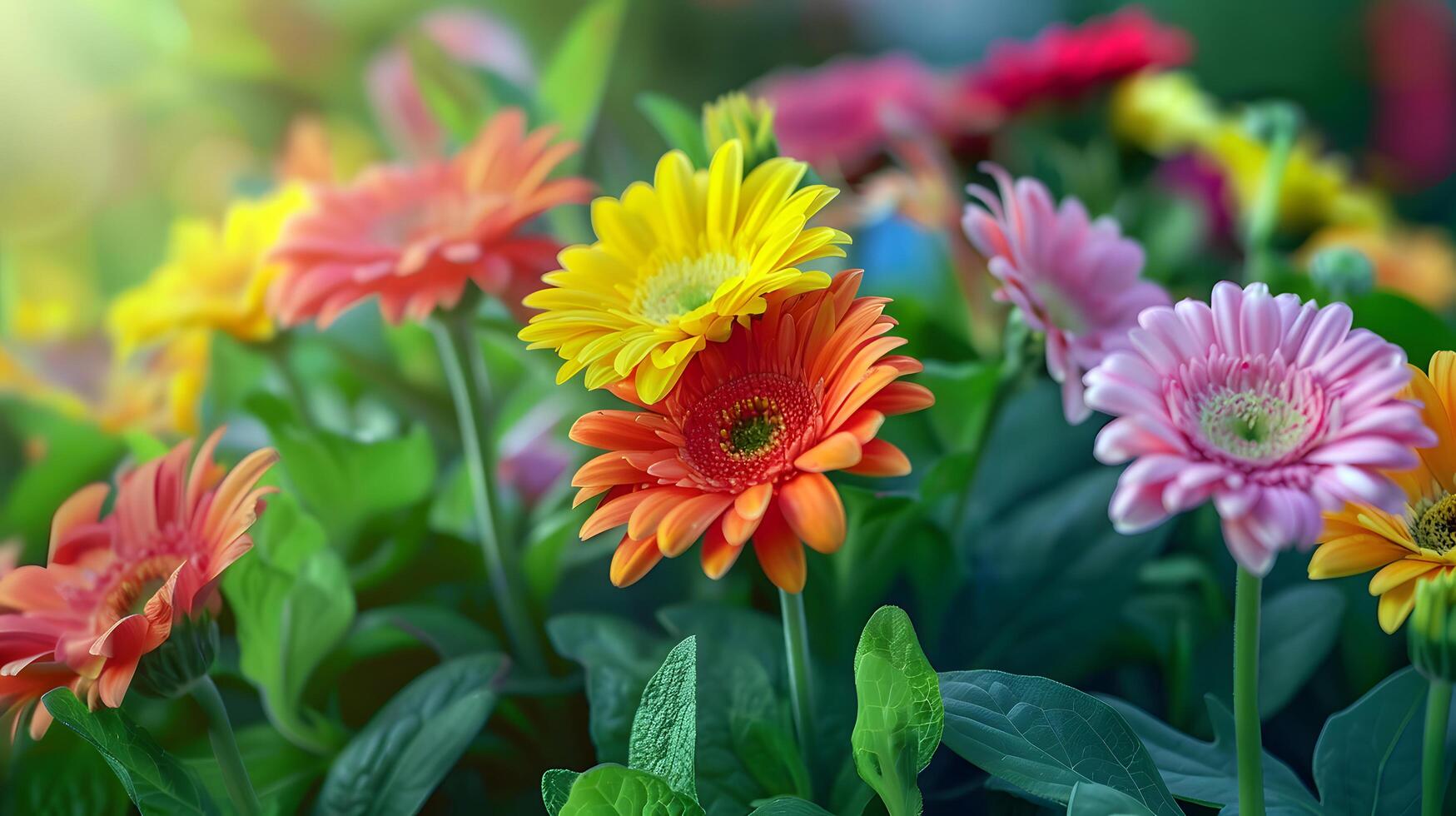 colorful blooming flowers with vibrant petals in garden setting photo