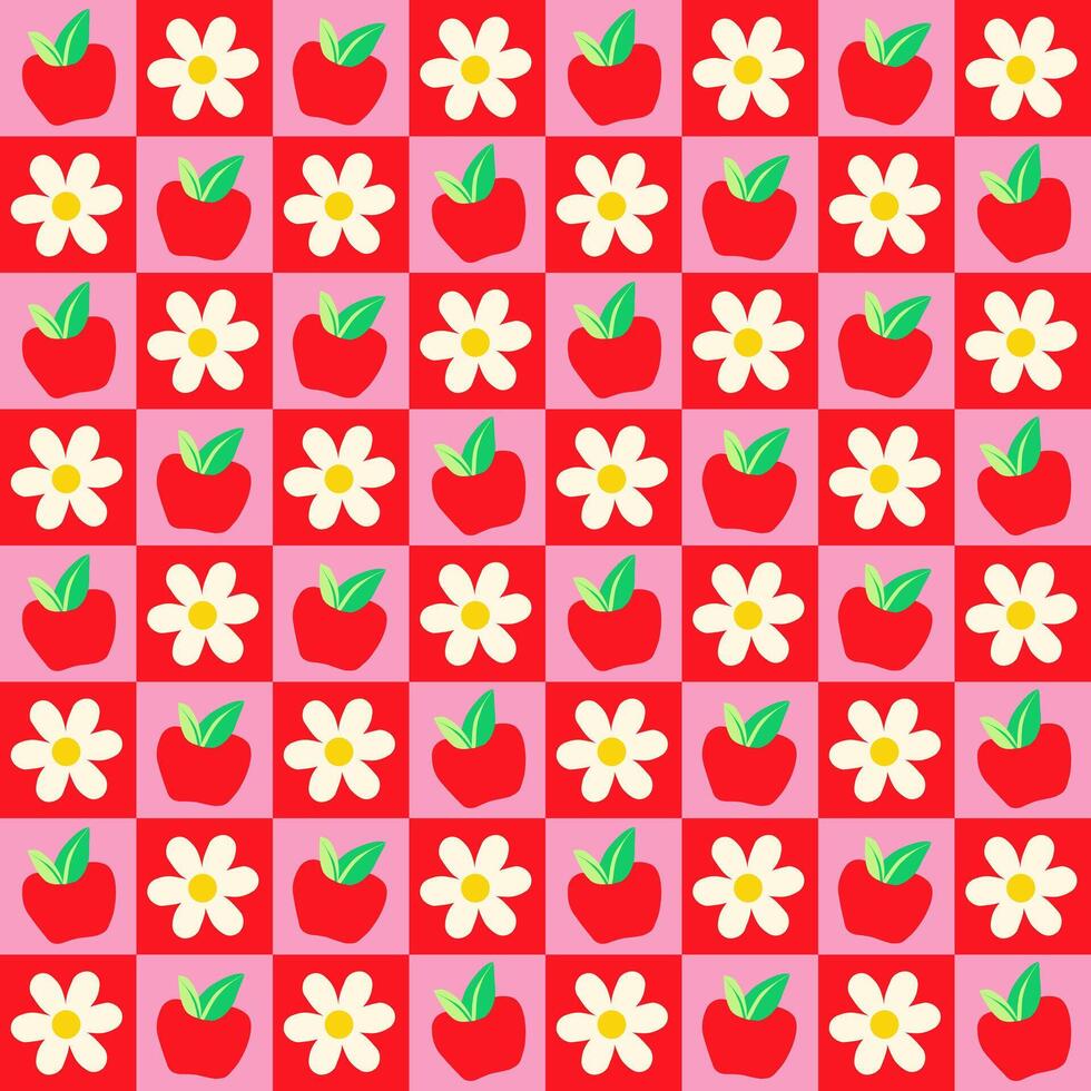 Colorful pattern of apples and flowers vector