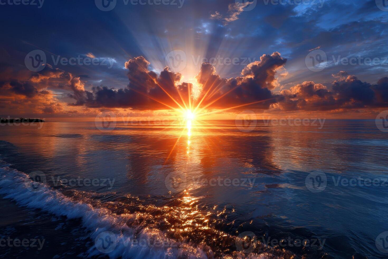 Beautiful sunset over ocean photo