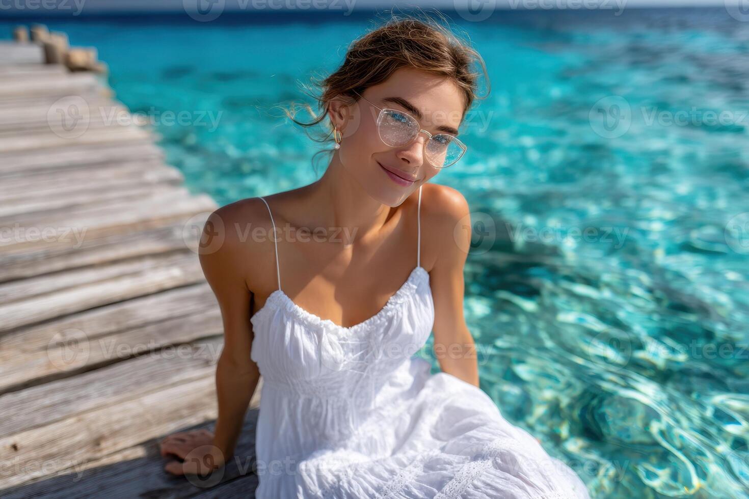 Relaxing by the turquoise waters on a sunny day in a tropical pa photo