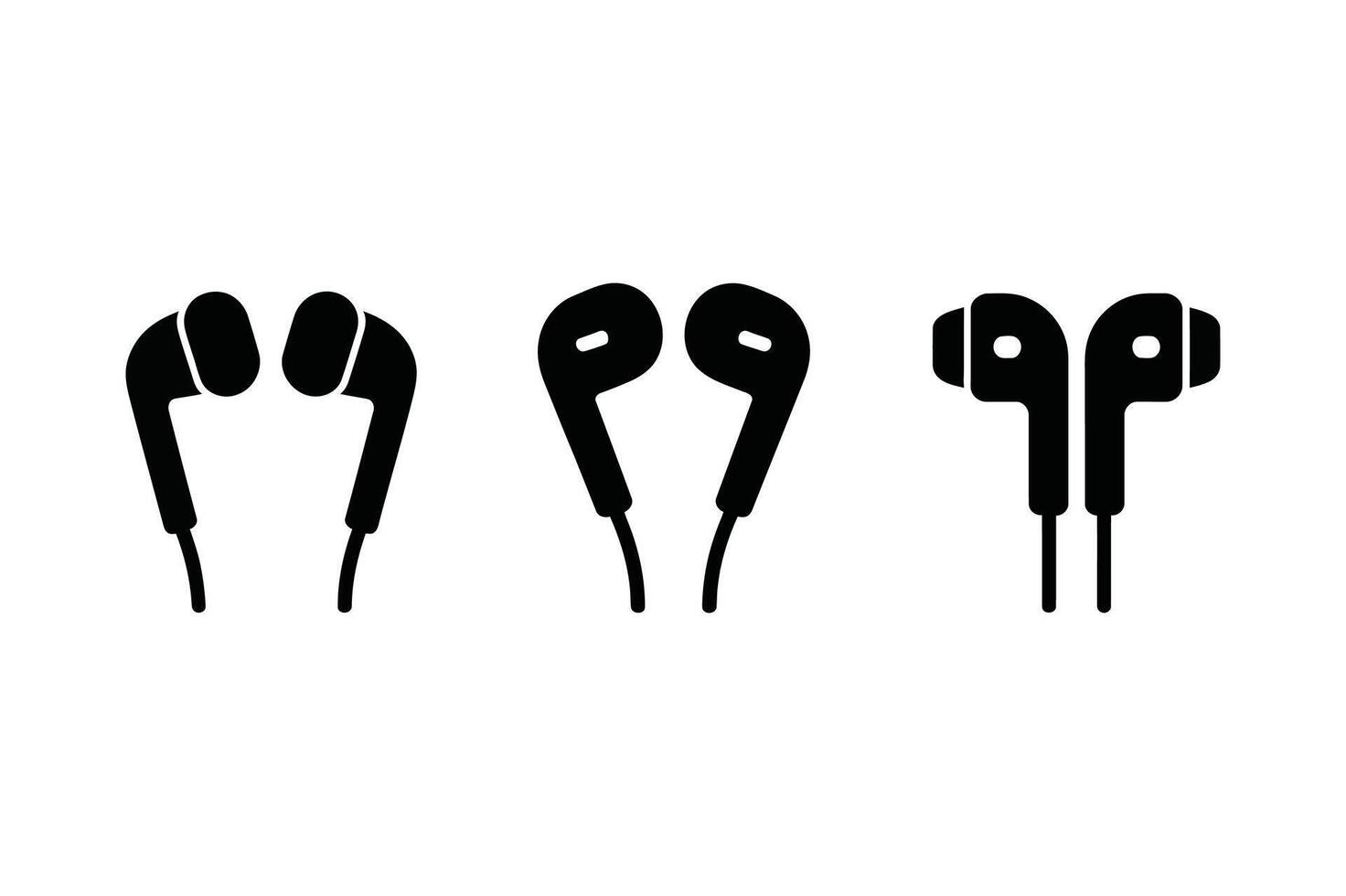 Collection of three different black earbud icons on a white background vector