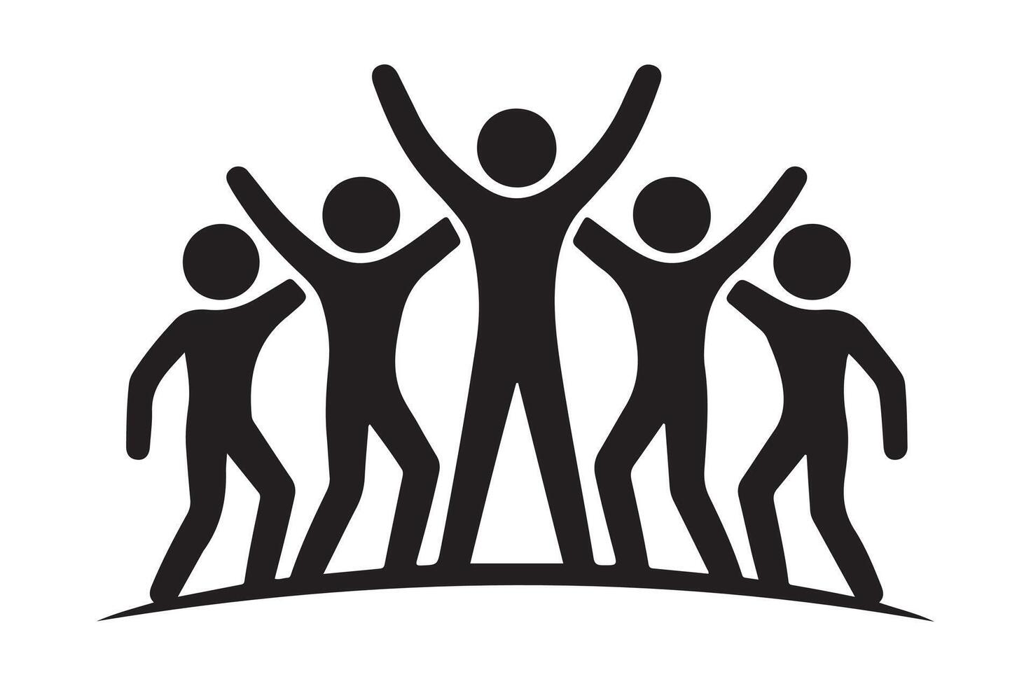 Group of diverse people celebrating together with raised arms silhouette isolated on white background vector