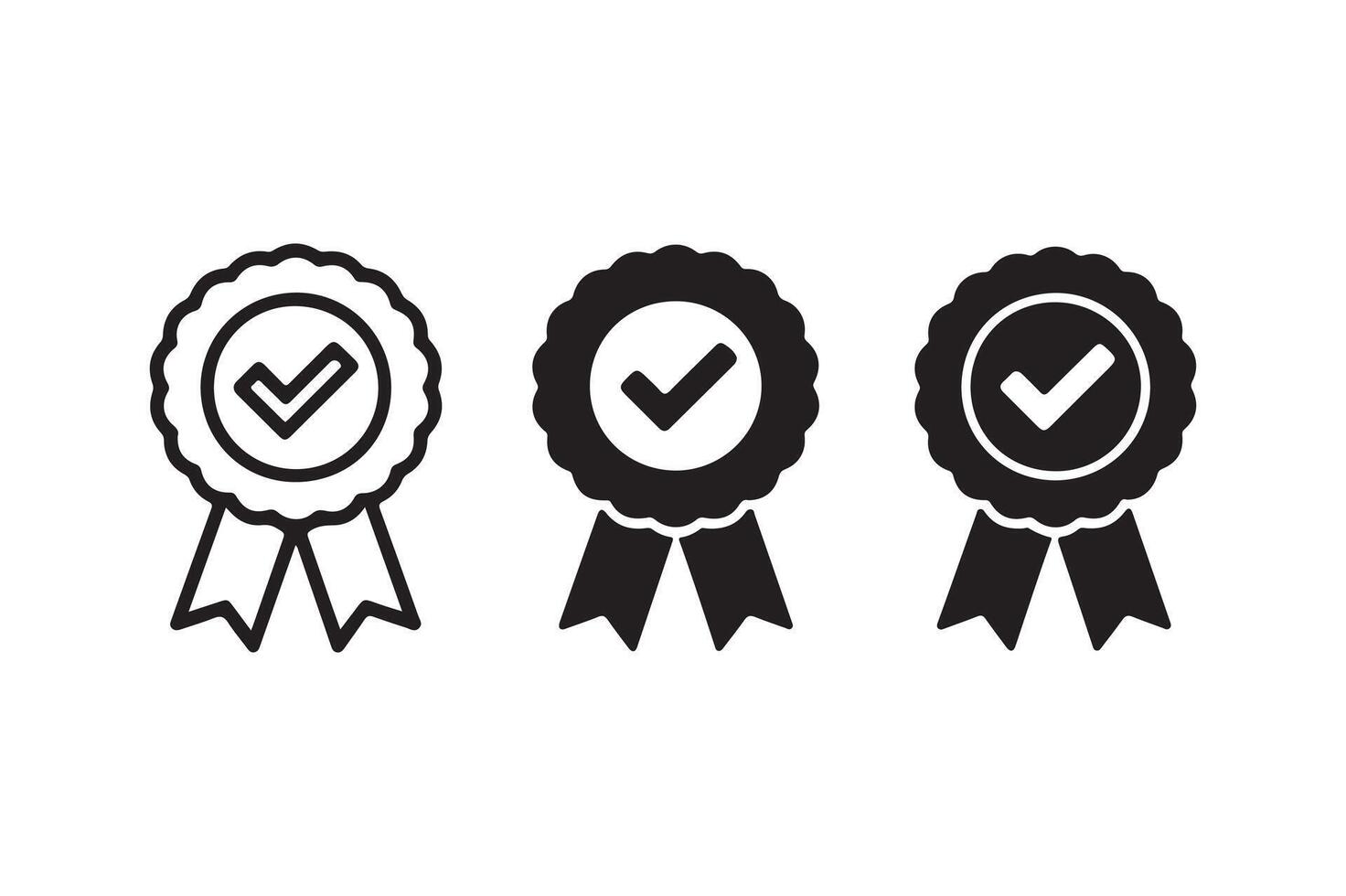 Set of three approved award ribbons with checkmarks for quality assurance vector