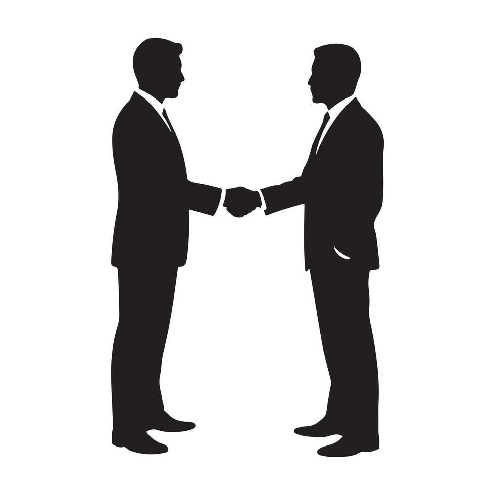 Two businessmen shaking hands in a silhouette isolated on white background vector