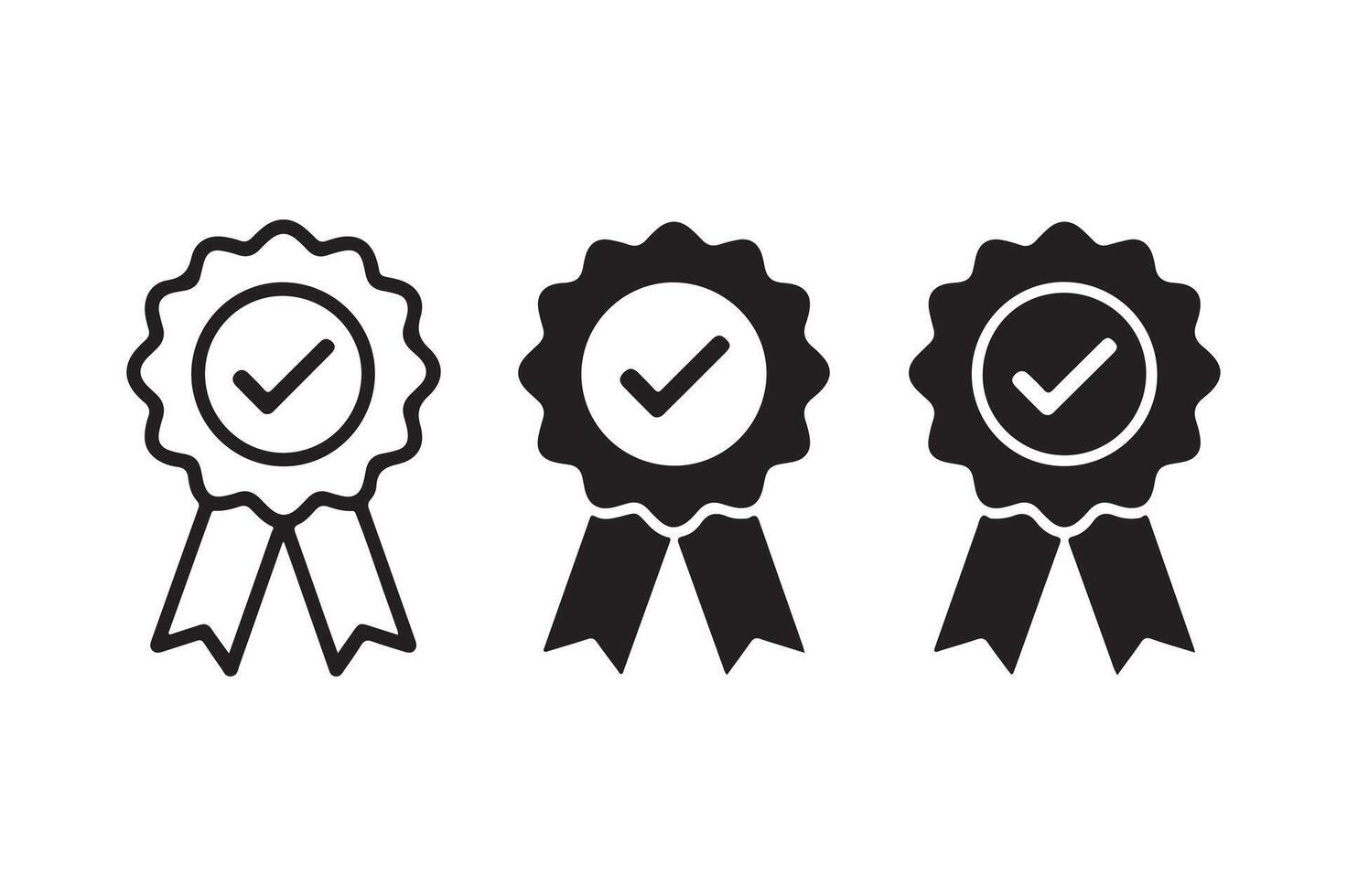 Three award ribbons with checkmarks representing approval and quality vector