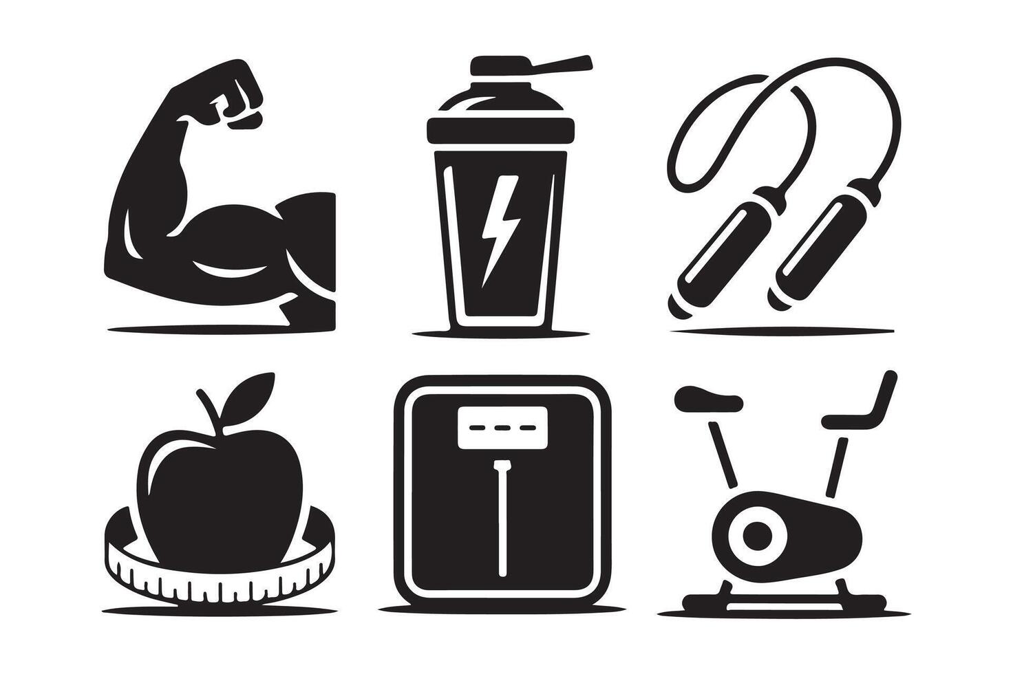 Fitness and health icons silhouette collection isolated on white background vector