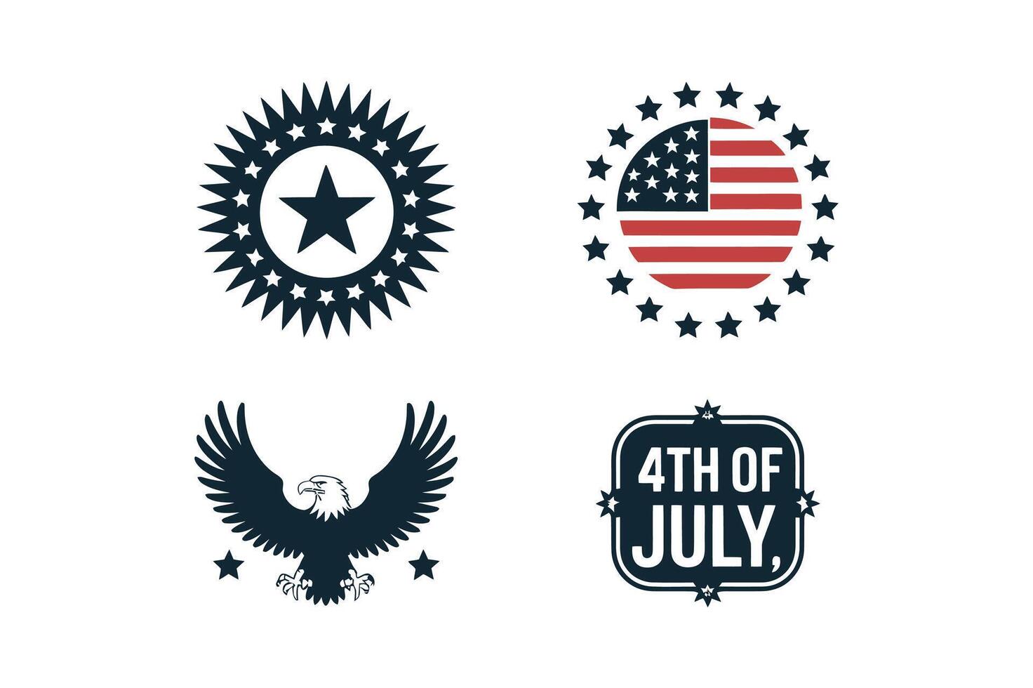 American patriotic icons featuring stars eagle and fourth of july text vector