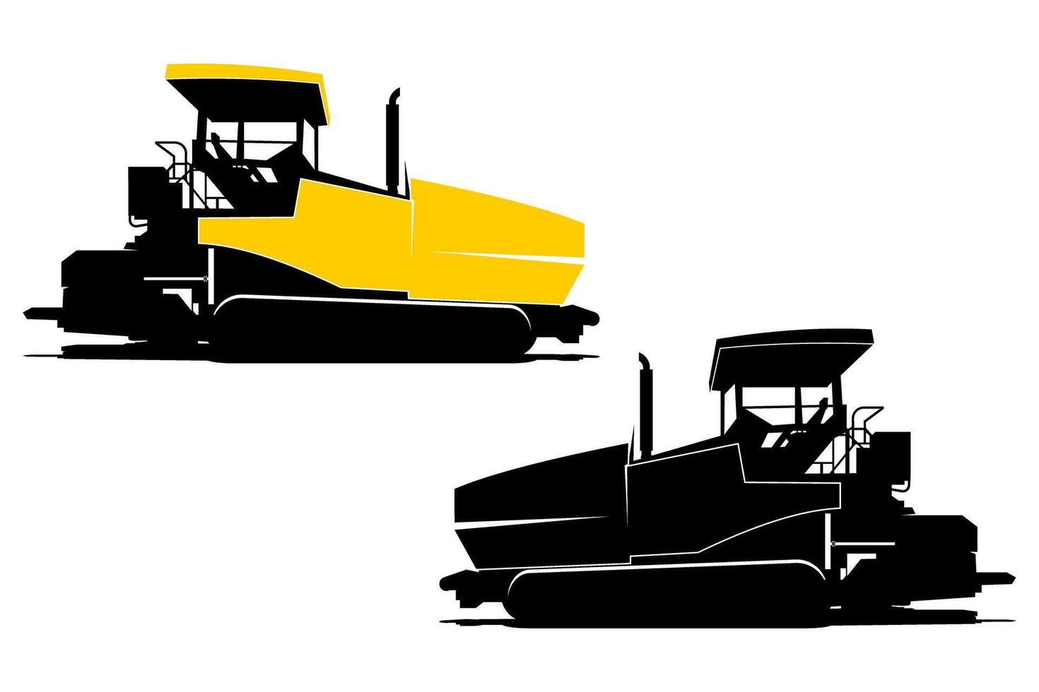 Asphalt paver silhouette and color illustration of road construction vehicle vector