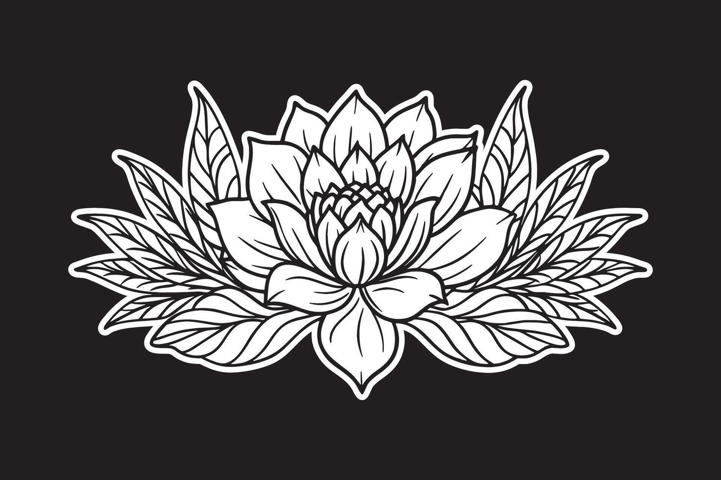 Flower line art isolated silhouette illustration on black background vector