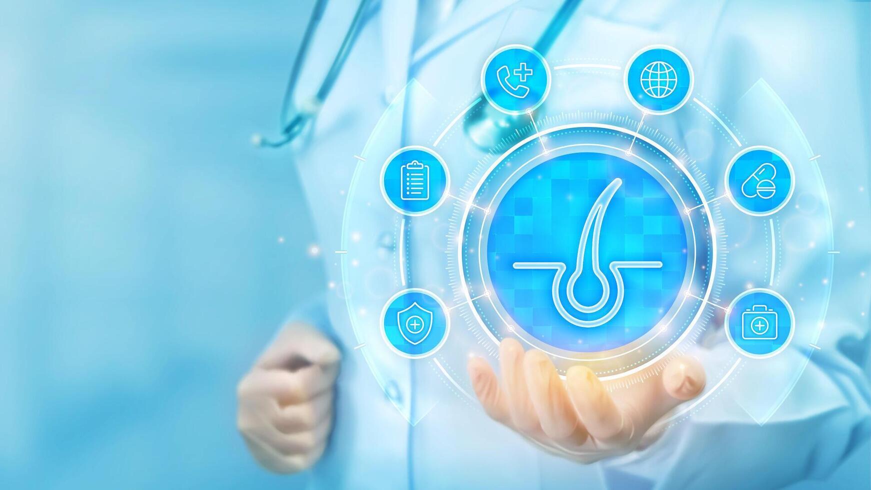 Doctor showing hair health technology vector