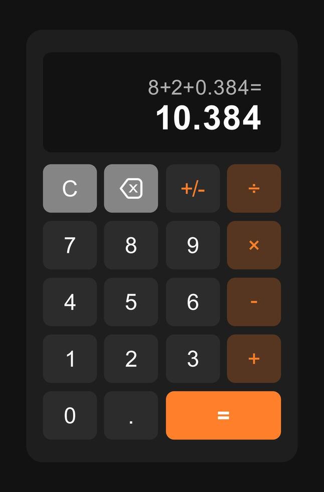 Digital Sleek Flat Dark Mode Calculator User Interface Design vector