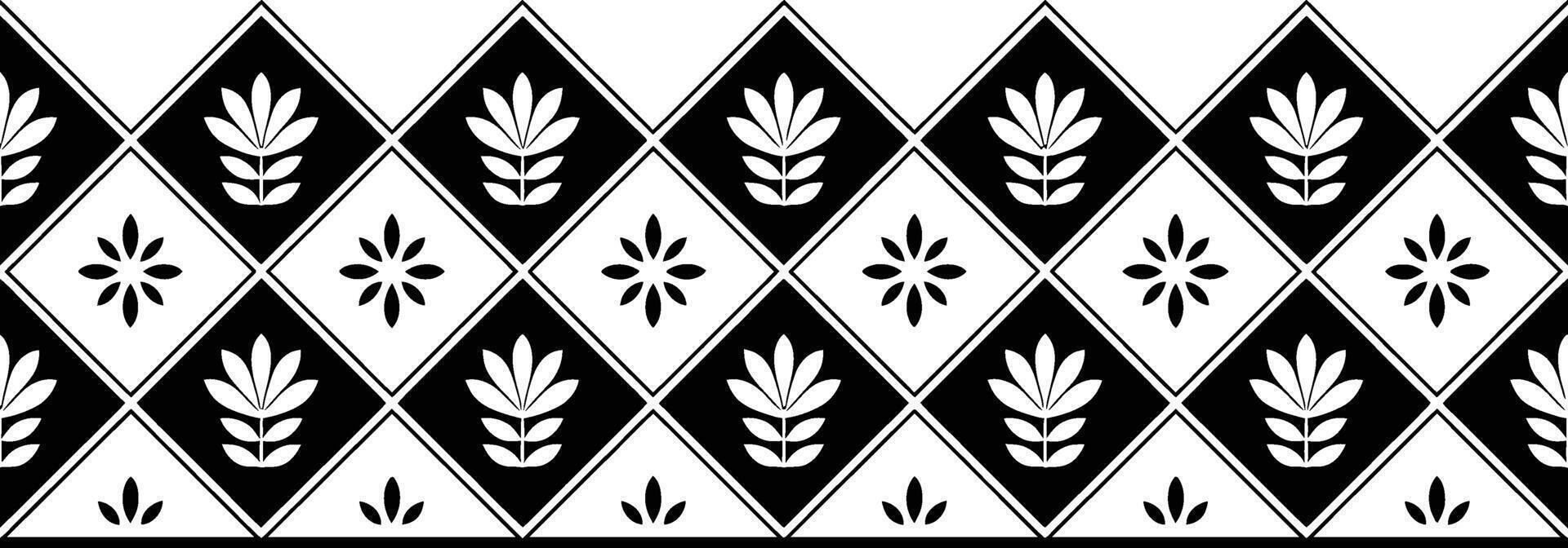 Black and White Floral Pattern in Rhombus Shapes flowers vector