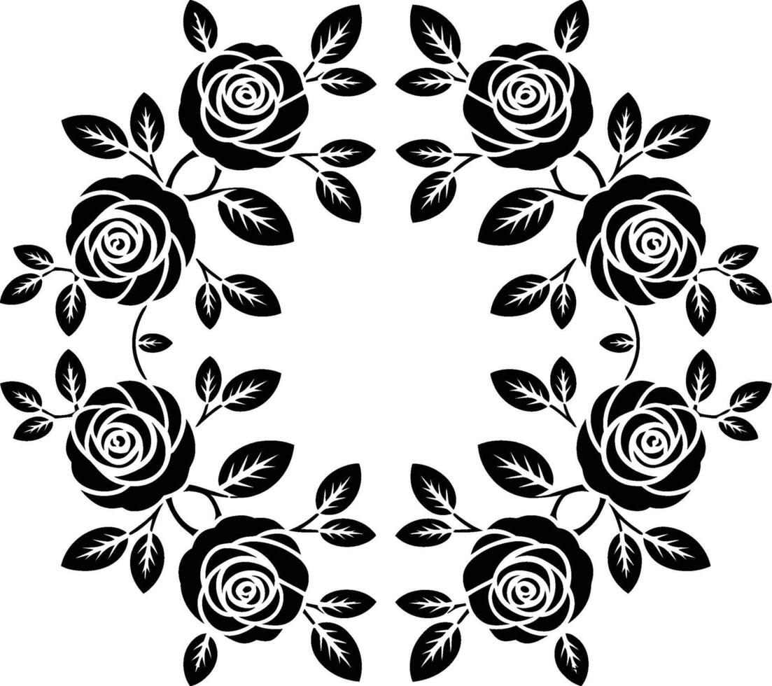 Black Rose Floral Wreath on White Background roses vector