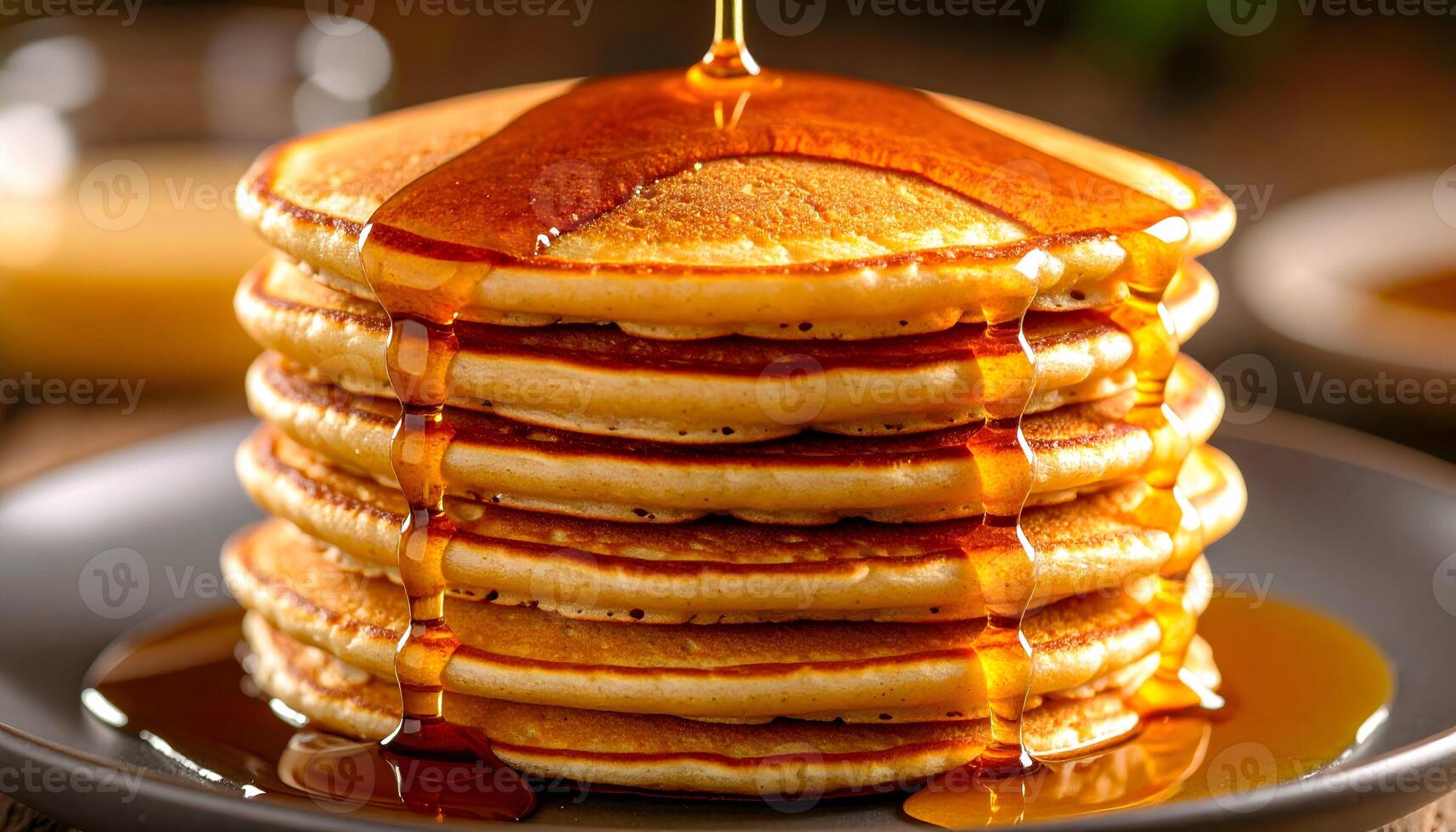 Stack of pancakes with maple syrup photo
