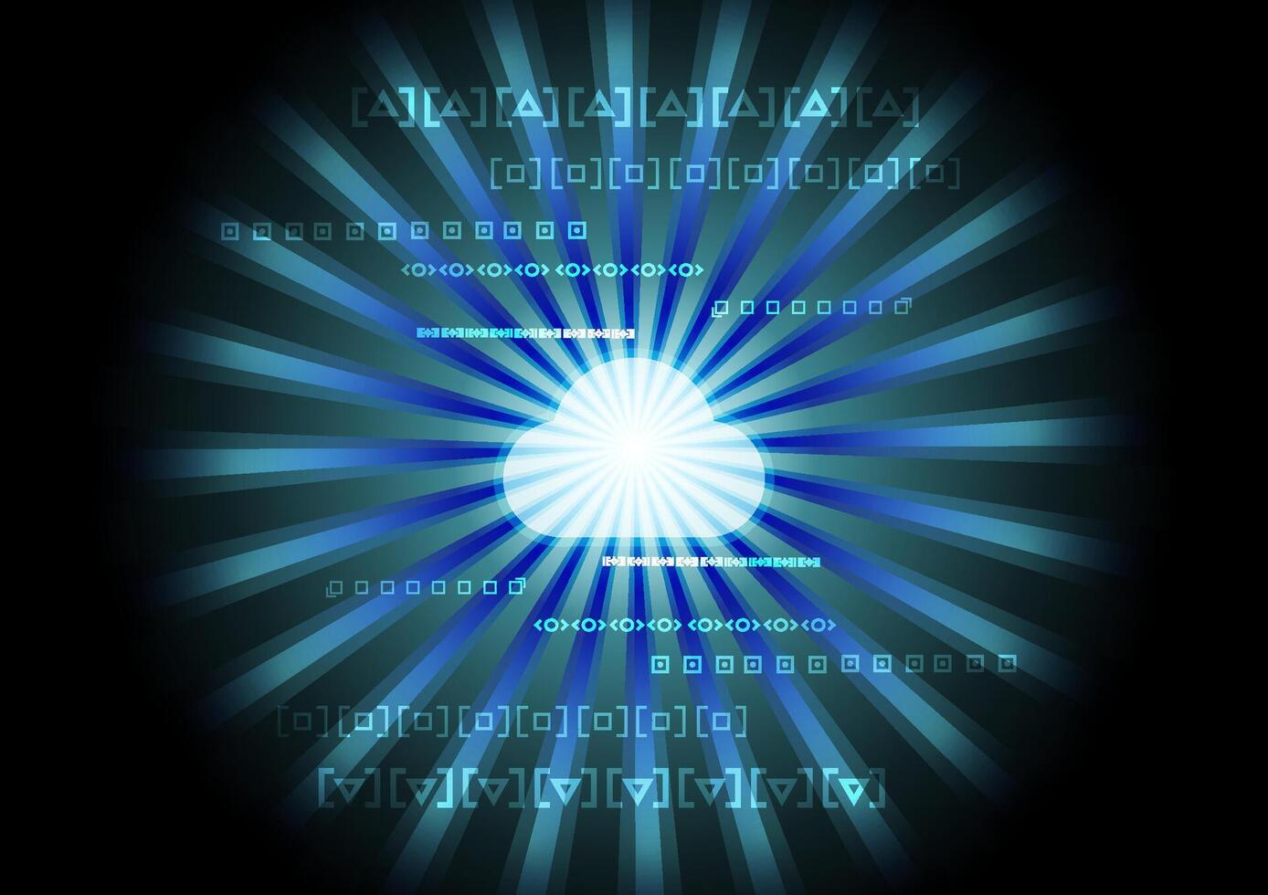 abstract image featuring a cloud symbol surrounded by glowing lines and digital code, representing cloud computing, data storage, or network connectivity. vector
