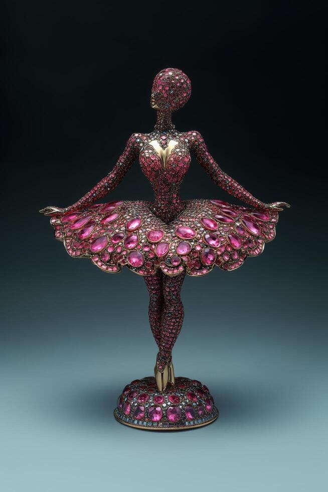 Ballerina figurine adorned with stunning gems showcases elegance and craftsmanship in vibrant colors, highlighting beauty and artistry of dance themed decor photo