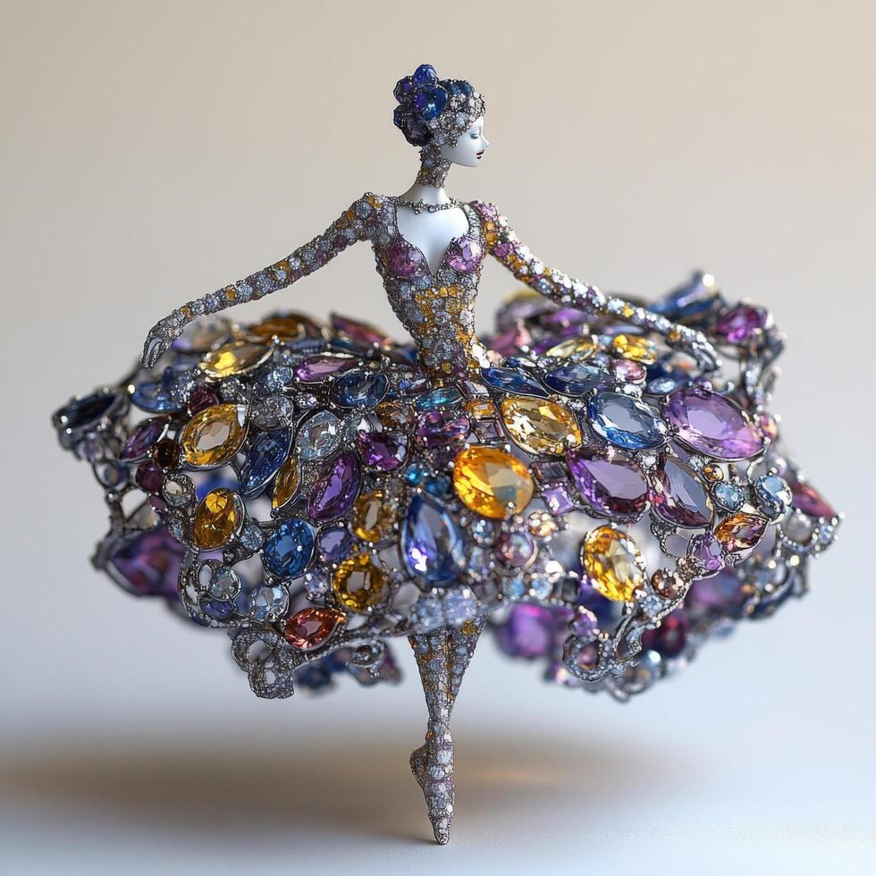 Ballet dancer brooch adorned with colorful gems capturing elegance and sophistication in intricate design showcasing craftsmanship and artistic flair perfect for jewelry collectors photo